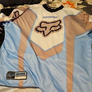 Womens XL motocross jersey. White, sky blue, and grey.